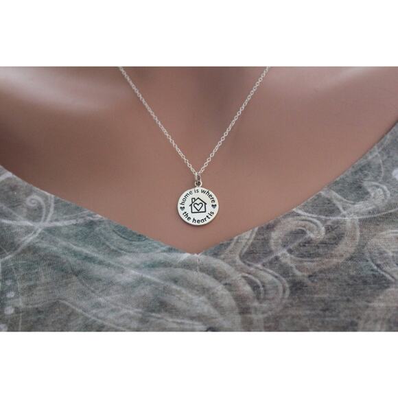 Sterling Silver Home is Where the Heart is Charm Necklace - Picture 1 of 3